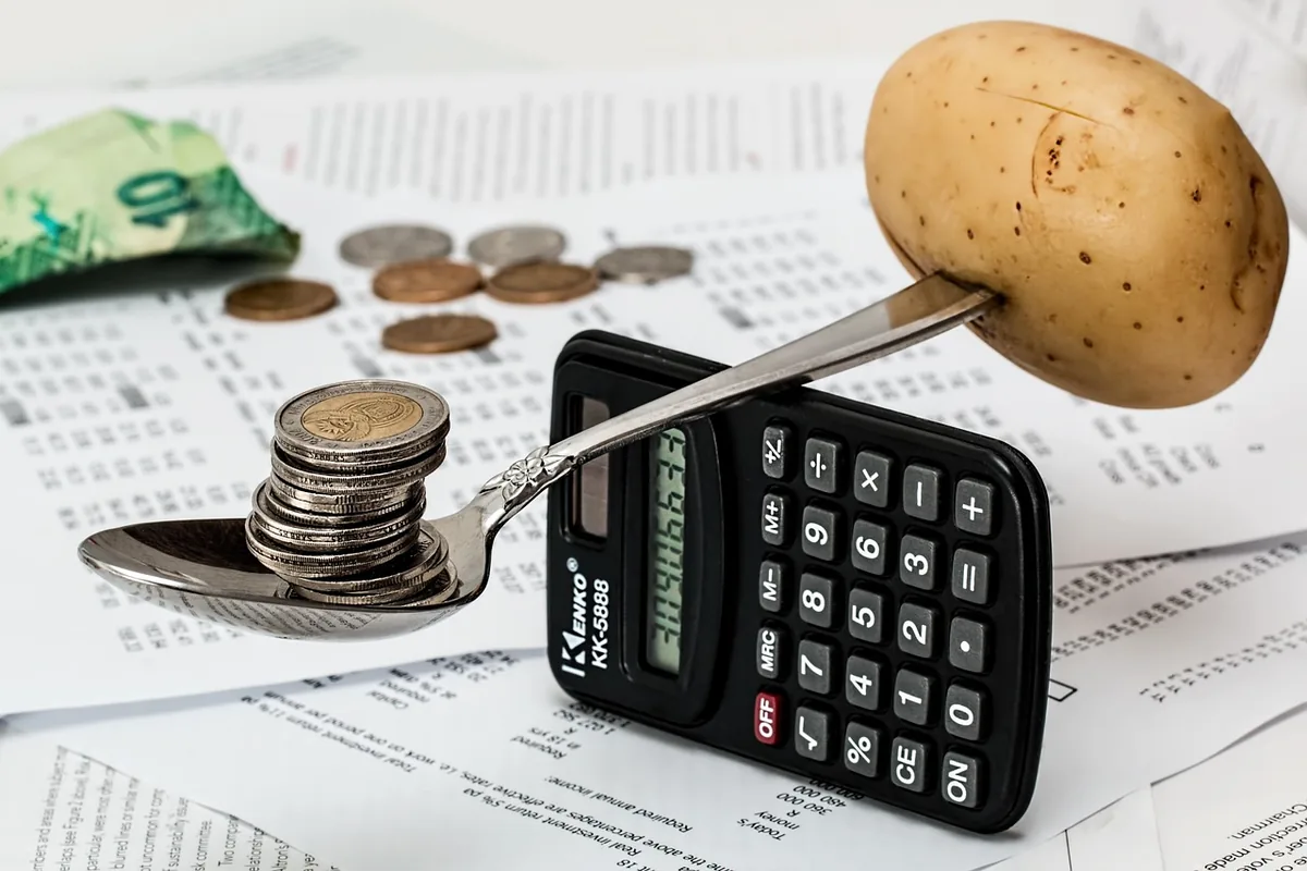 A calculator and coins for budgeting costs